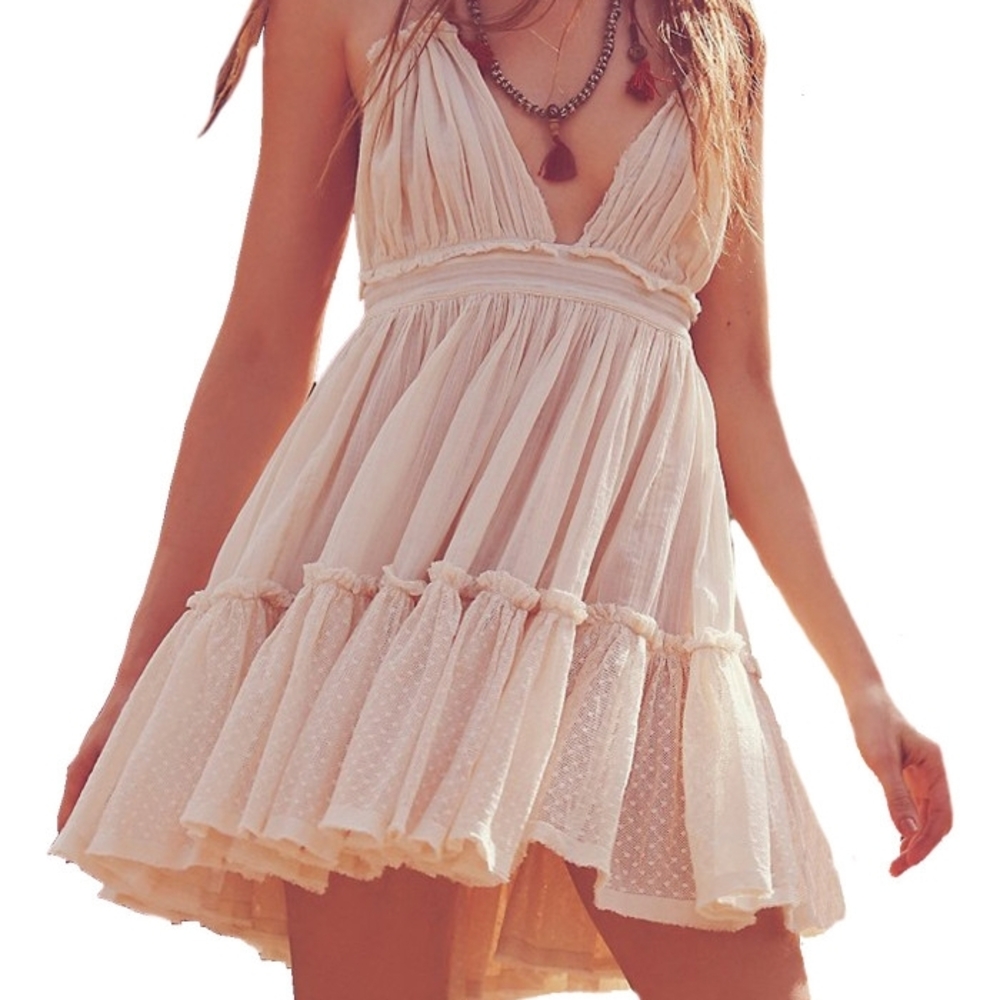 Chic Cream V-Neck Mini Dress